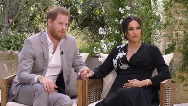 Harry and Meghan's interview with Oprah. Pic: CBS